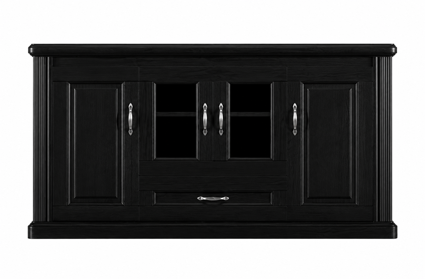 Real Black Ash Wood Veneer Executive Storage Cupboard Wood & Glass Doors - 1600mm - K3Y160