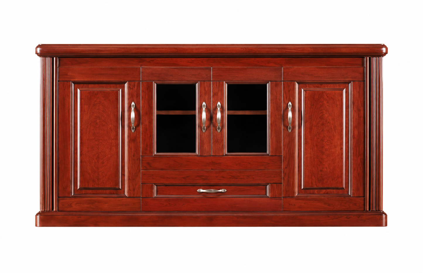 Real Cherry Rosewood Wood Veneer Executive Storage Cupboard Wood & Glass Doors - 1600mm - K3Y160