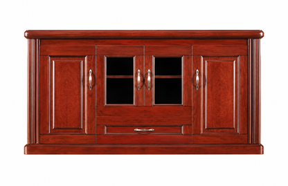 Real Cherry Rosewood Wood Veneer Executive Storage Cupboard Wood & Glass Doors - 1600mm - K3Y160