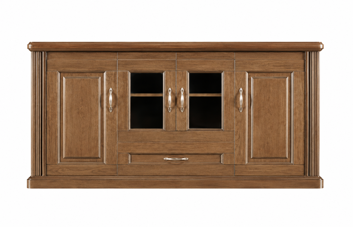 Real Light Walnut Wood Veneer Executive Storage Cupboard Wood & Glass Doors - 1600mm - K3Y160