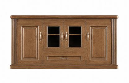 Real Light Walnut Wood Veneer Executive Storage Cupboard Wood & Glass Doors - 1600mm - K3Y160