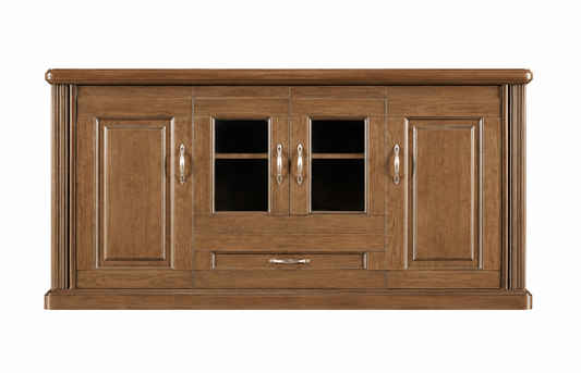 Real Light Walnut Wood Veneer Executive Storage Cupboard Wood & Glass Doors - 1600mm - K3Y160