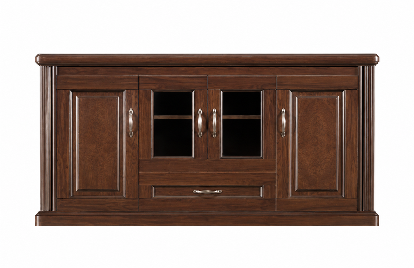 Real Walnut Wood Veneer Executive Storage Cupboard Wood & Glass Doors - 1600mm - K3Y160