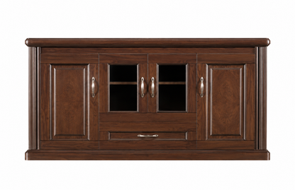 Real Walnut Wood Veneer Executive Storage Cupboard Wood & Glass Doors - 1600mm - K3Y160