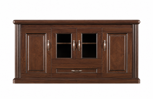 Real Walnut Wood Veneer Executive Storage Cupboard Wood & Glass Doors - 1600mm - K3Y160