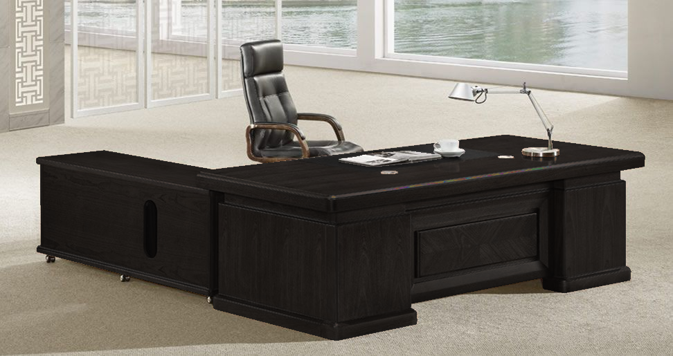 Large Executive Office Desk Real Wood Veneer with Pedestal and Return - 2200mm - K3Y221