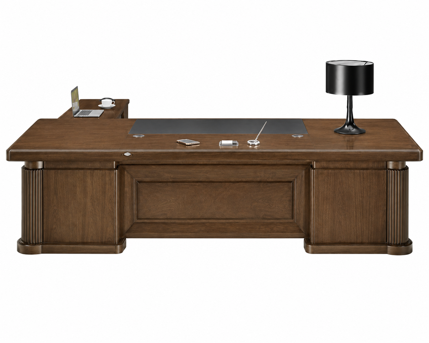 Extra Large Stylish Light Walnut Real Wood Veneer Executive Office Desk with Pillar Design - 2800mm / 3000mm / 3200mm - K3Y281