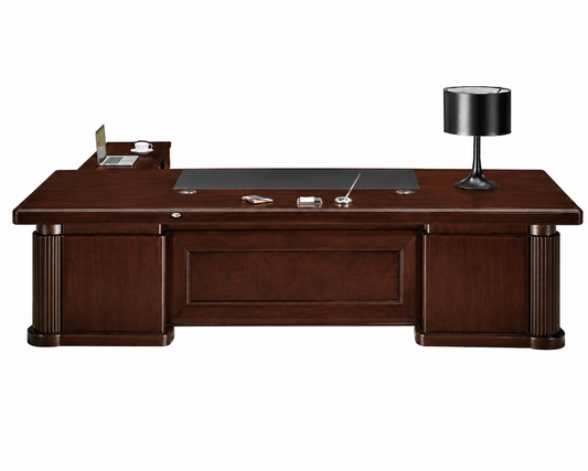 Extra Large Stylish Walnut Real Wood Veneer Executive Office Desk with Pillar Design - 2800mm / 3000mm / 3200mm - K3Y281