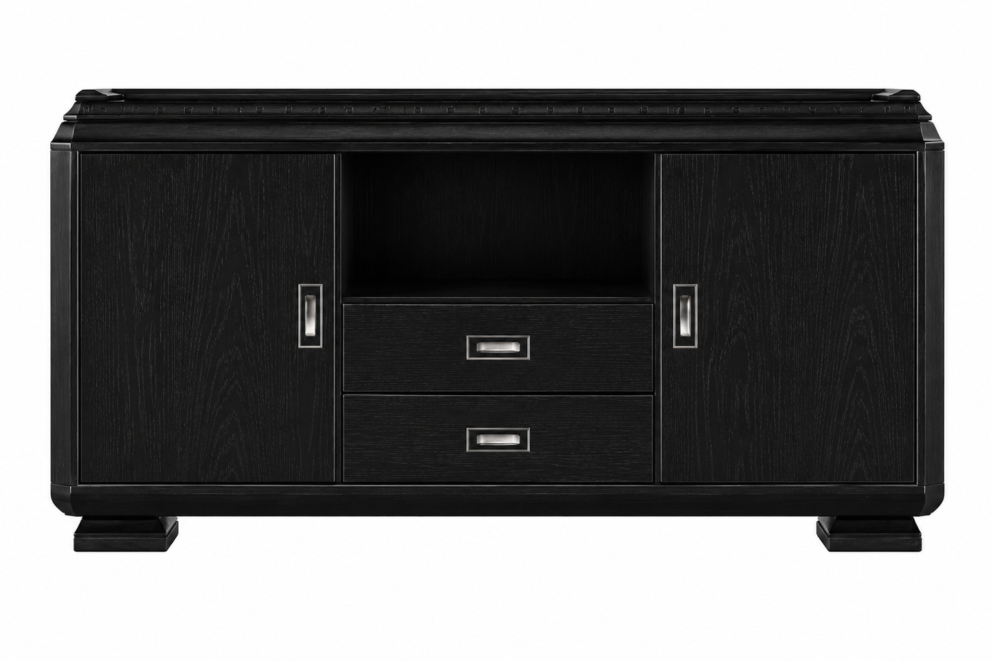 Premium Black Ash Real Wood Veneer Storage Cupboard Two Doors & Two Drawers - 1600mm - K4J160