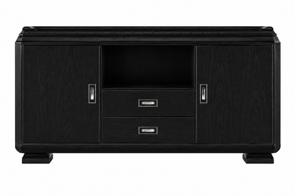 Premium Black Ash Real Wood Veneer Storage Cupboard Two Doors & Two Drawers - 1600mm - K4J160