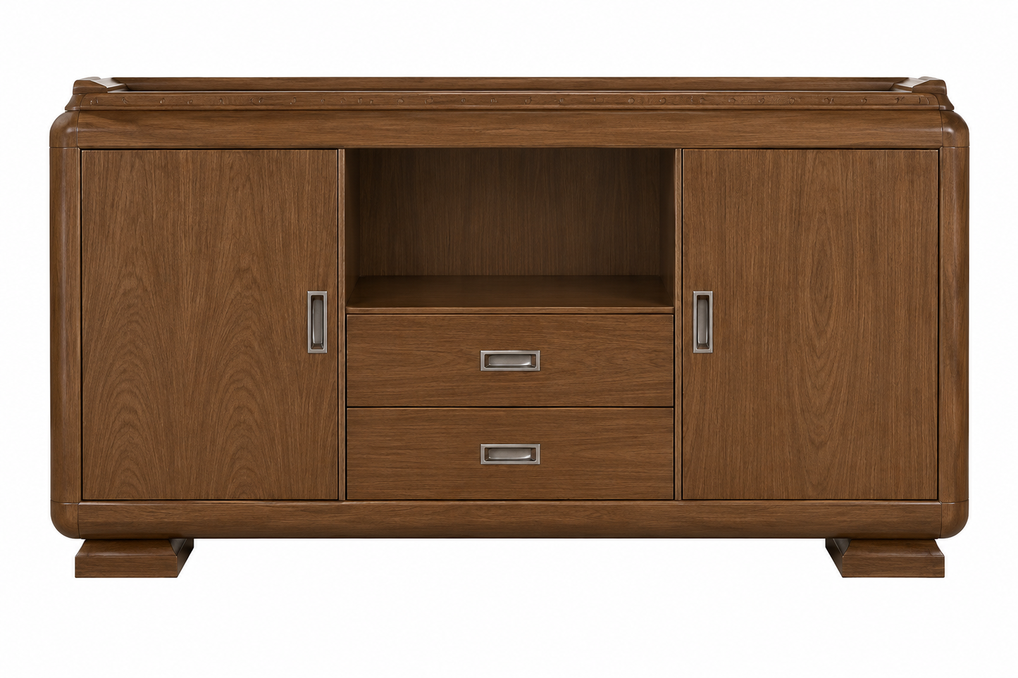 Premium Light Walnut Real Wood Veneer Storage Cupboard Two Doors & Two Drawers - 1600mm - K4J160