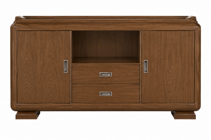 Premium Light Walnut Real Wood Veneer Storage Cupboard Two Doors & Two Drawers - 1600mm - K4J160
