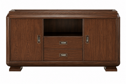 Premium Walnut Real Wood Veneer Storage Cupboard Two Doors & Two Drawers - 1600mm - K4J160