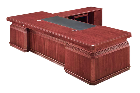 Substantial Traditional Cherry Rosewood Real Wood Veneer Executive Office Desk with Pedestal and Return - 2400mm to 3200mm - K4J261