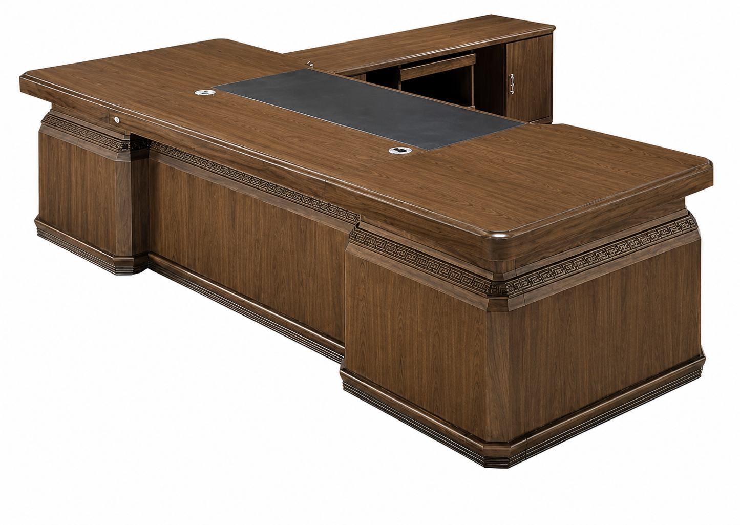 Substantial Traditional Light Walnut Real Wood Veneer Executive Office Desk with Pedestal and Return - 2400mm to 3200mm - K4J261