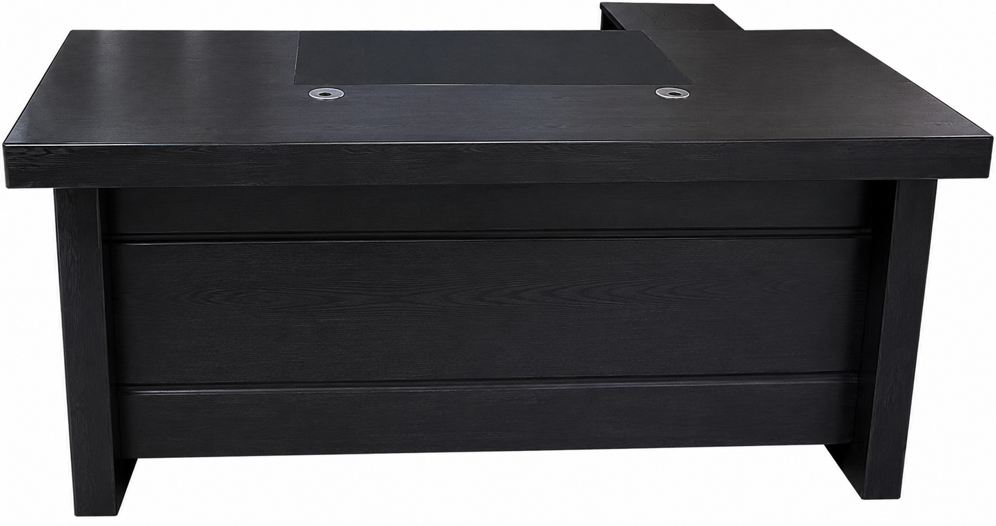 Real Black Ash Veneer Executive Office Desk With Pedestal & Return - 1600mm, 1800mm or 2000mm - K5L1