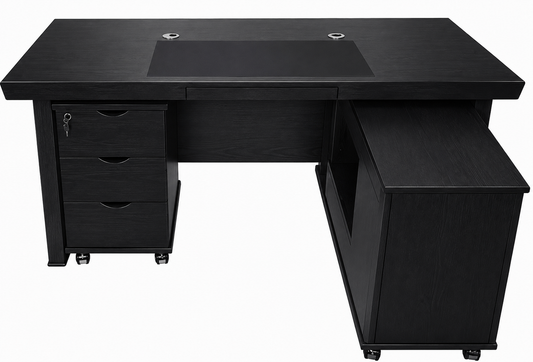 Real Black Ash Veneer Executive Office Desk With Pedestal & Return - 1600mm, 1800mm or 2000mm - K5L1