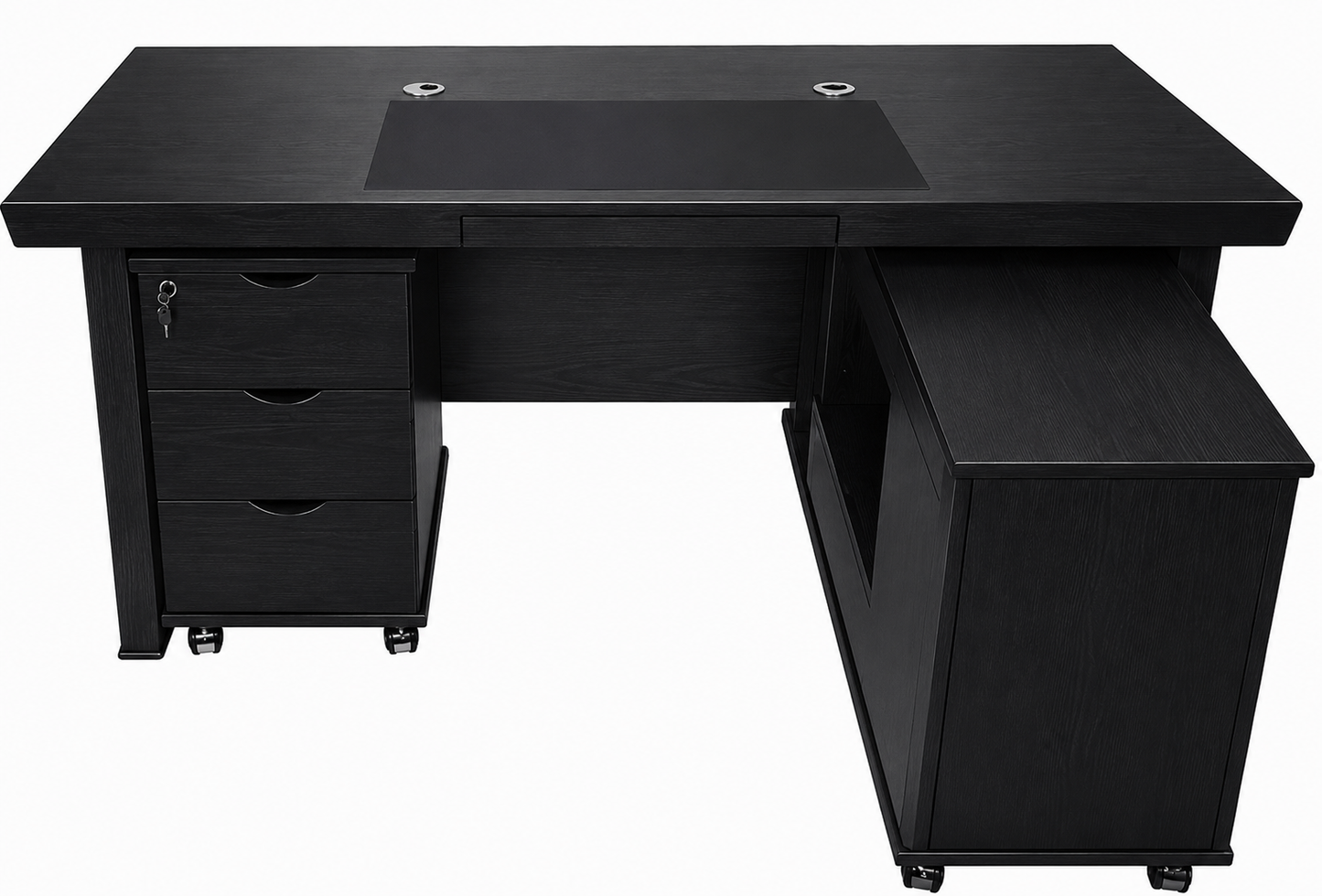 Real Black Ash Veneer Executive Office Desk With Pedestal & Return - 1600mm, 1800mm or 2000mm - K5L1