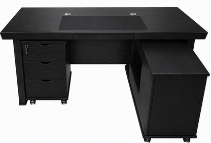 Real Black Ash Veneer Executive Office Desk With Pedestal & Return - 1600mm, 1800mm or 2000mm - K5L1