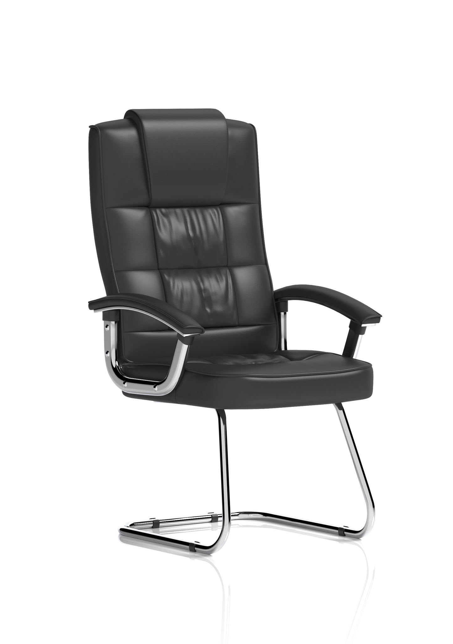 Moore Deluxe High Back Black Cantilever Visitor Chair - Bonded Leather or Fabric with Arms