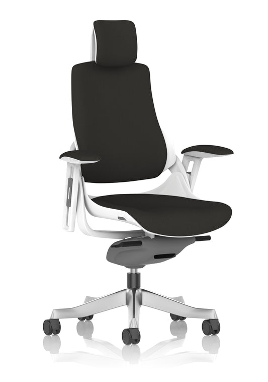 Zure High Back White Shell Fabric Executive Office Chair with Height Adjustable Arms - Multiple Seat Colour Options