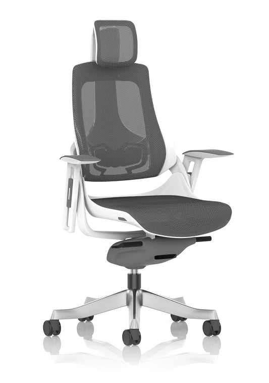 Zure High Back White Shell Charcoal Mesh Executive Office Chair with Arms