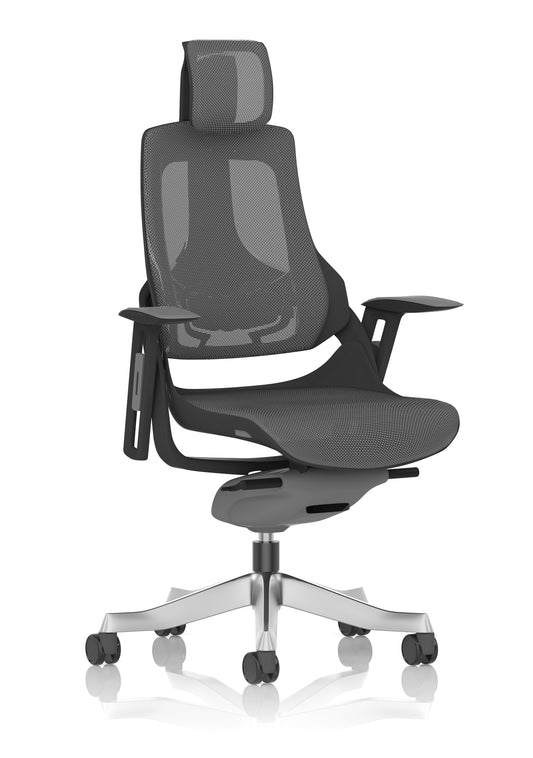 Zure High Back Black Shell Charcoal Mesh Executive Office Chair with Height Adjustable Arms