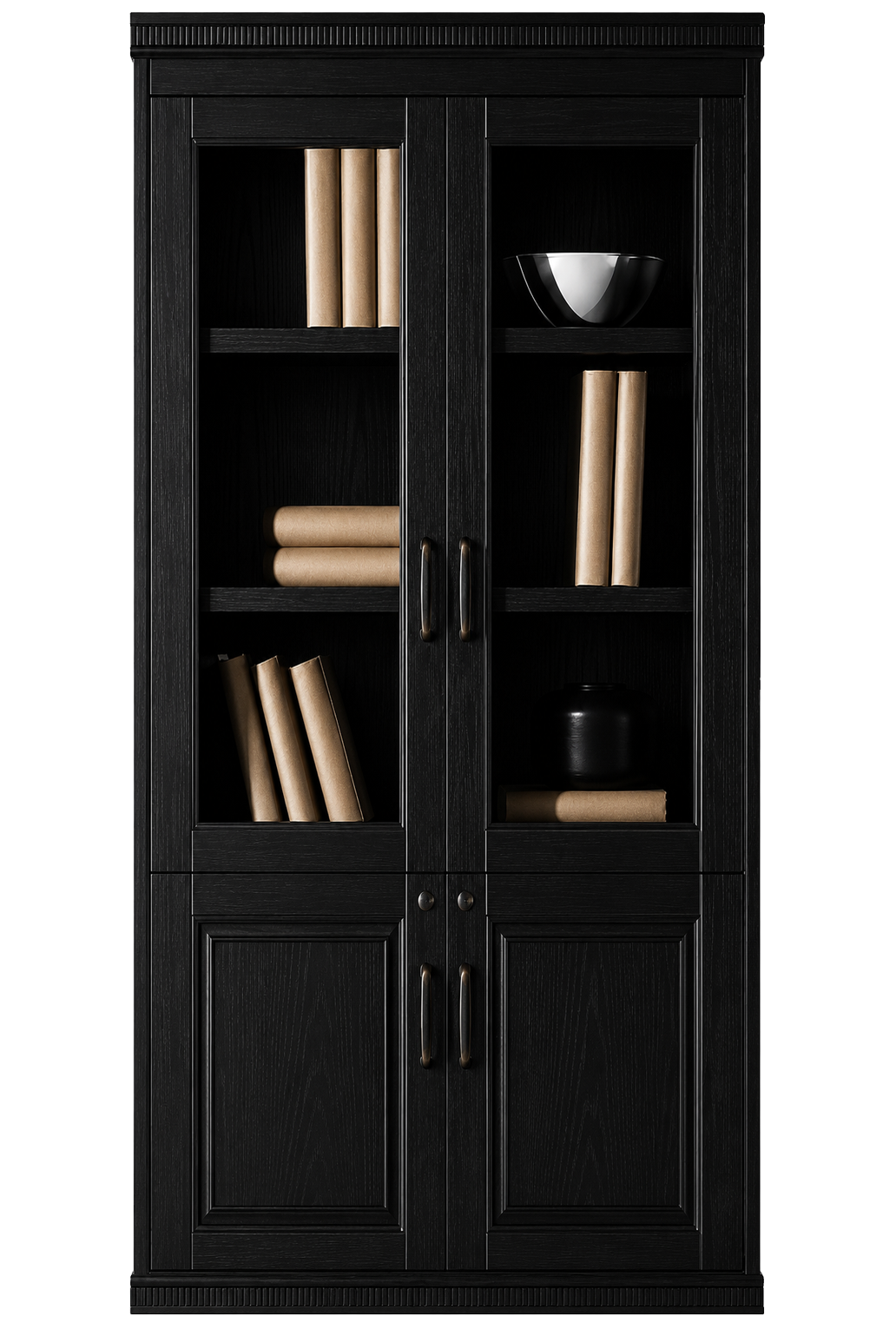 Black Ash Real Wood Veener Executive Two Door Office Storage Bookcase - 900mm - KM162-2DR