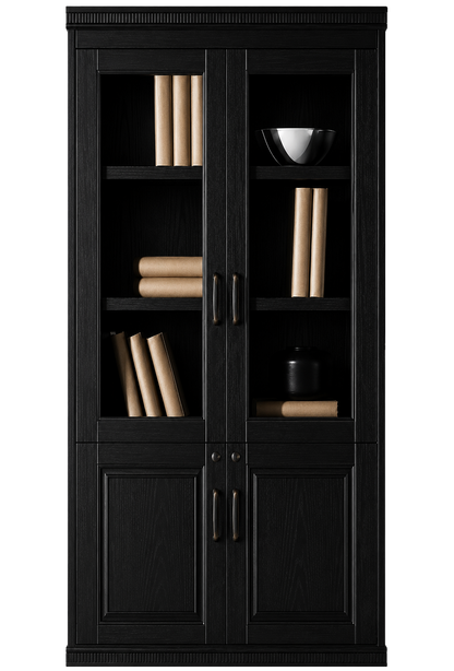 Black Ash Real Wood Veener Executive Two Door Office Storage Bookcase - 900mm - KM162-2DR