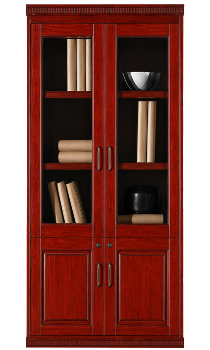 Cherry Rosewood Real Wood Veener Executive Two Door Office Storage Bookcase - 900mm - KM162-2DR