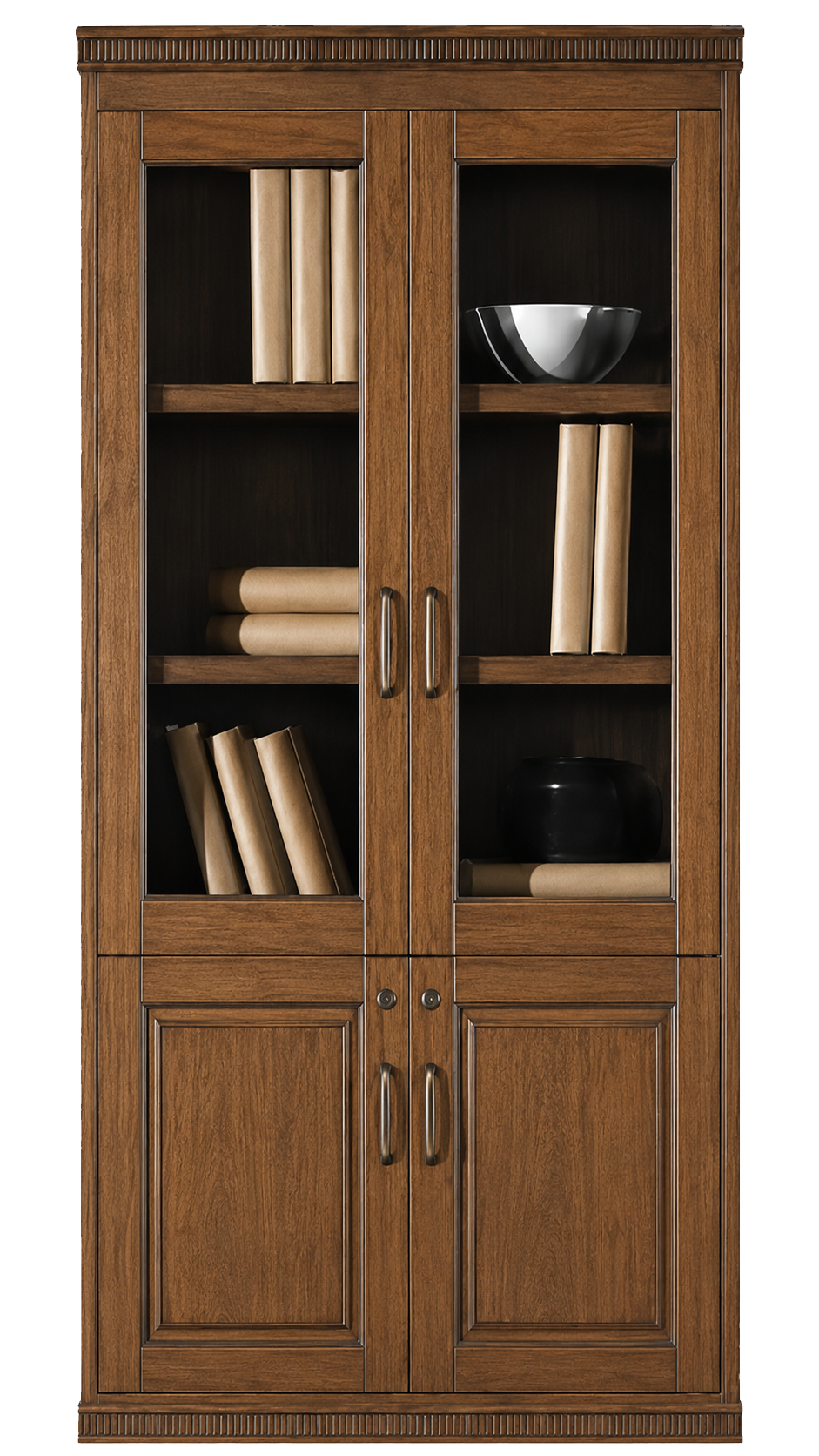 Light Walnut Real Wood Veener Executive Two Door Office Storage Bookcase - 900mm - KM162-2DR