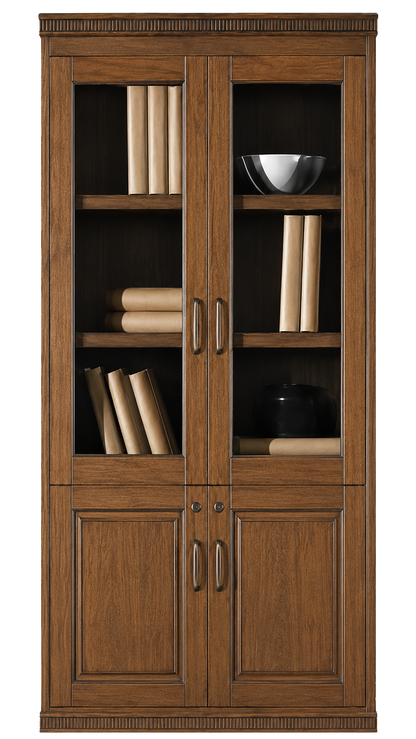 Light Walnut Real Wood Veener Executive Two Door Office Storage Bookcase - 900mm - KM162-2DR