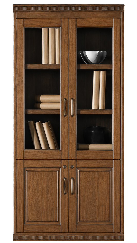 Light Walnut Real Wood Veener Executive Two Door Office Storage Bookcase - 900mm - KM162-2DR