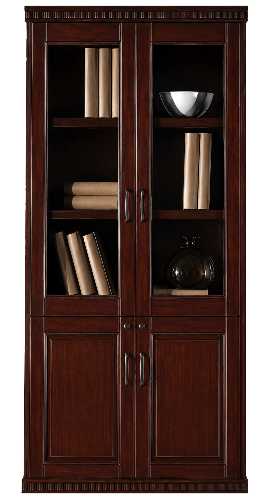 Real Walnut Wood Veener Executive Two Door Office Storage Bookcase - 900mm - KM162-2DR