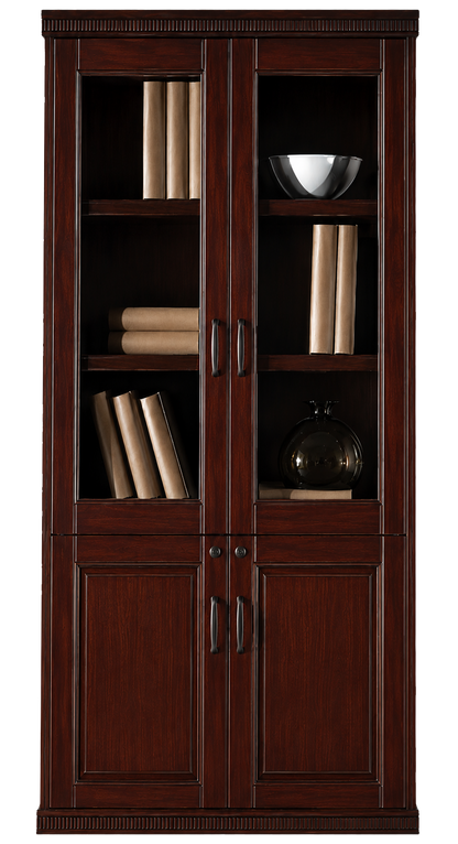 Real Walnut Wood Veener Executive Two Door Office Storage Bookcase - 900mm - KM162-2DR