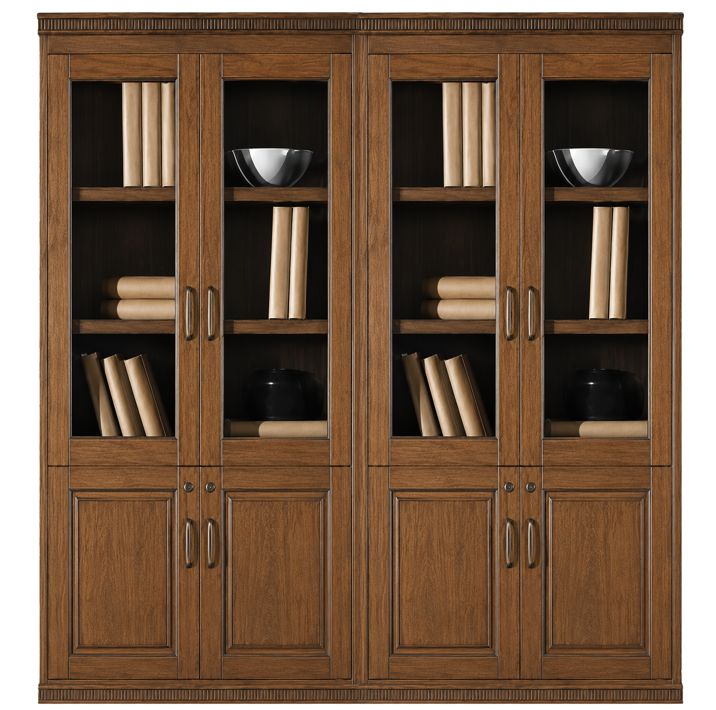 Light Walnut Real Wood Veener Executive Four Door Office Storage Bookcase - 1800mm - KM162-4DR