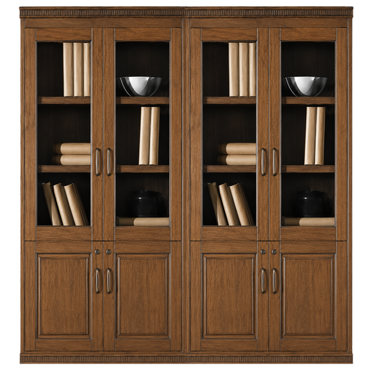 Light Walnut Real Wood Veener Executive Four Door Office Storage Bookcase - 1800mm - KM162-4DR