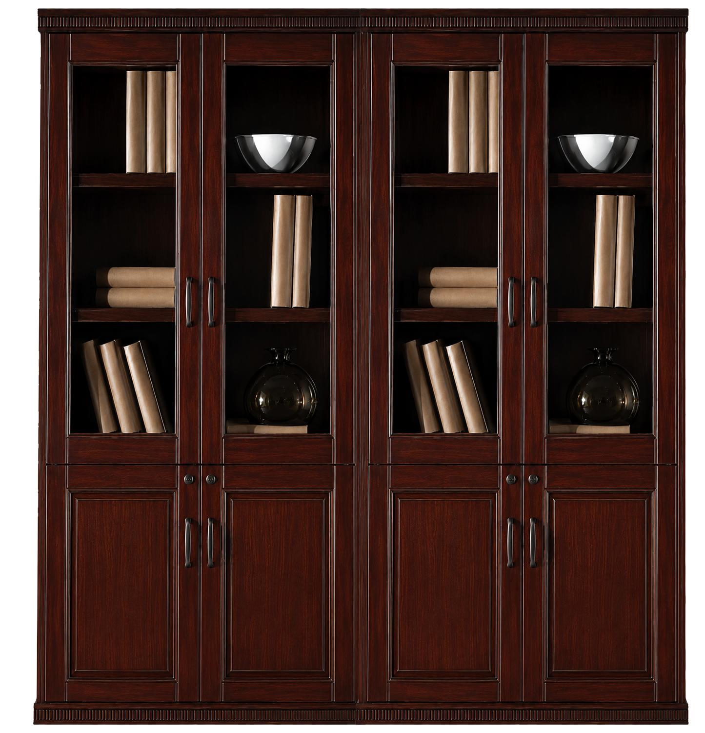 Walnut Real Wood Veener Executive Four Door Office Storage Bookcase - 1800mm - KM162-4DR
