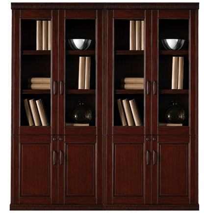 Walnut Real Wood Veener Executive Four Door Office Storage Bookcase - 1800mm - KM162-4DR