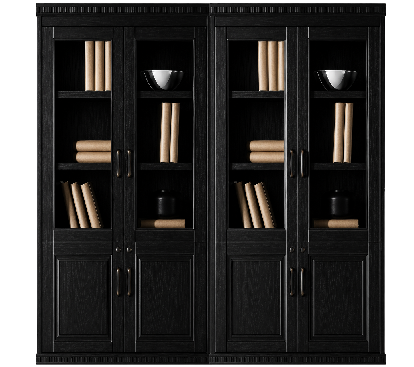 Black Ash Real Wood Veener Executive Four Door Office Storage Bookcase - 1800mm - KM162-4DR