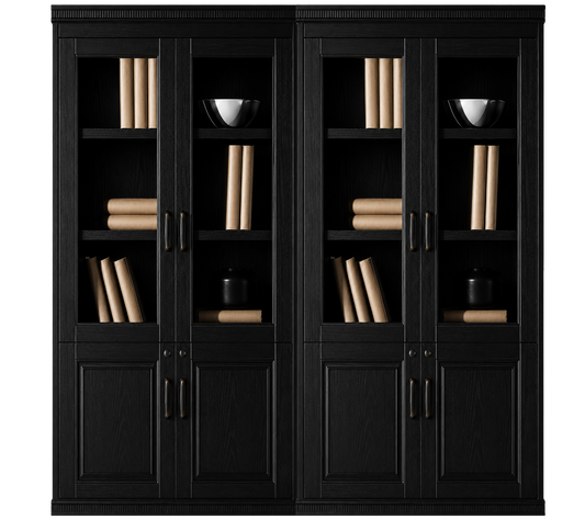 Black Ash Real Wood Veener Executive Four Door Office Storage Bookcase - 1800mm - KM162-4DR