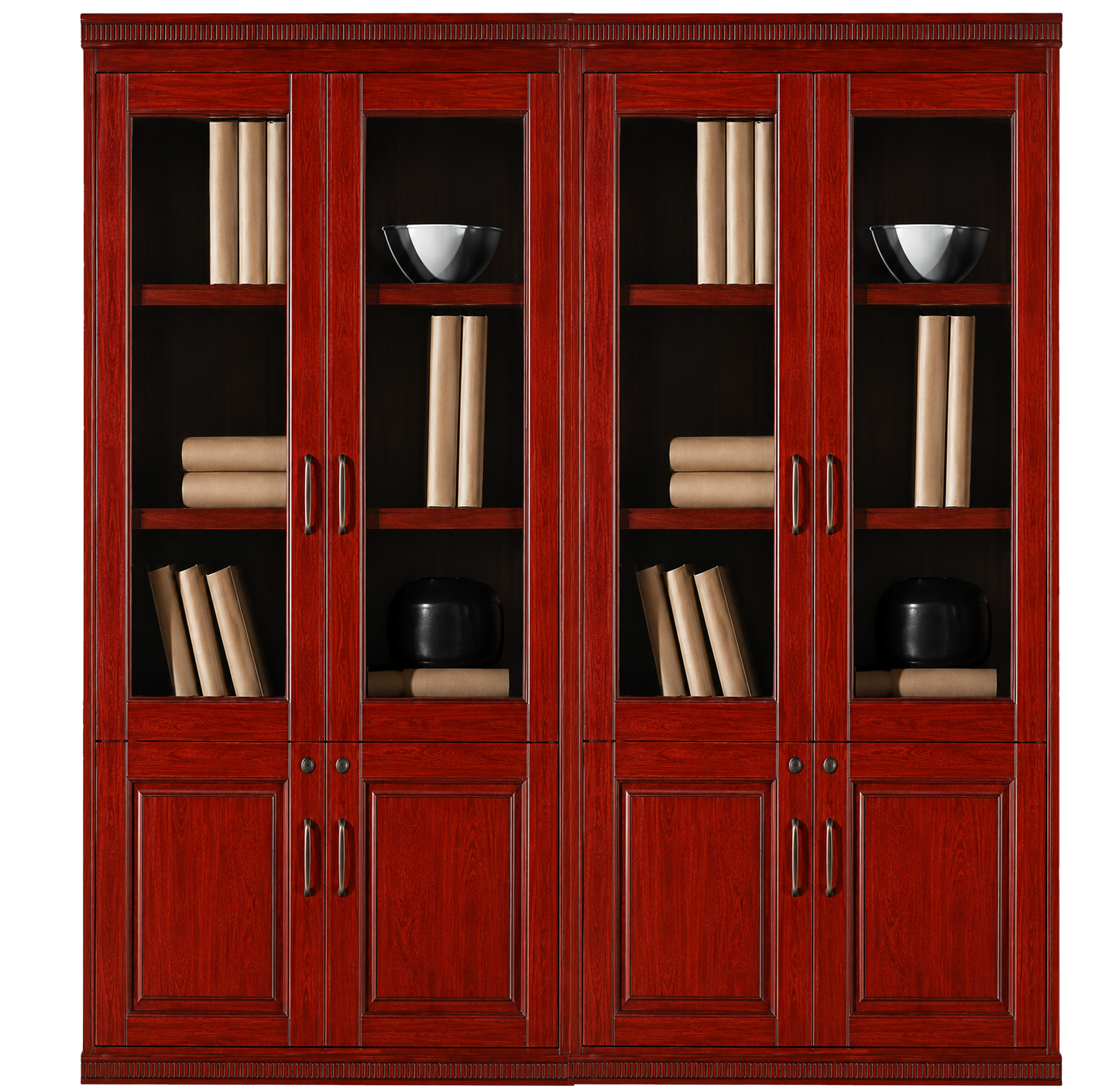 Cherry Rosewood Real Wood Veener Executive Four Door Office Storage Bookcase - 1800mm - KM162-4DR