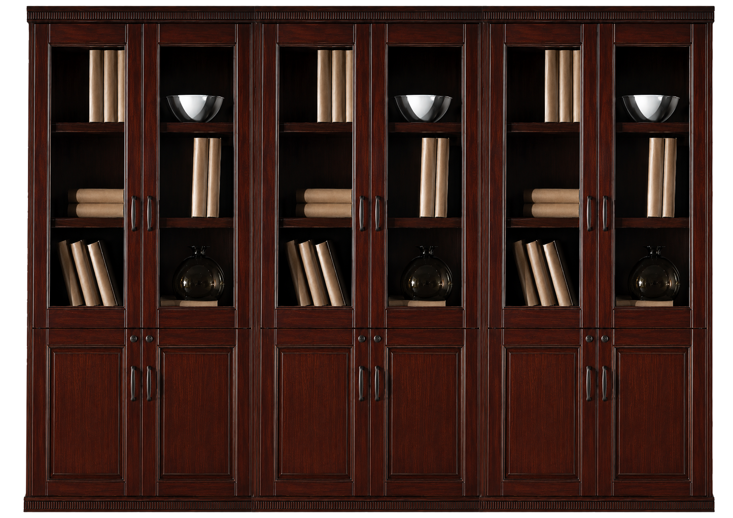 Walnut Real Wood Veener Executive Six Door Office Storage Bookcase - 2700mm - KM162-6DR