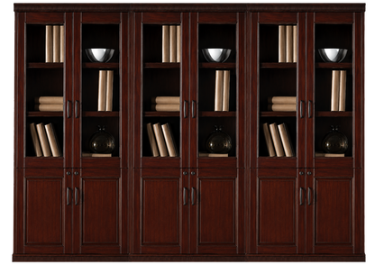 Walnut Real Wood Veener Executive Six Door Office Storage Bookcase - 2700mm - KM162-6DR