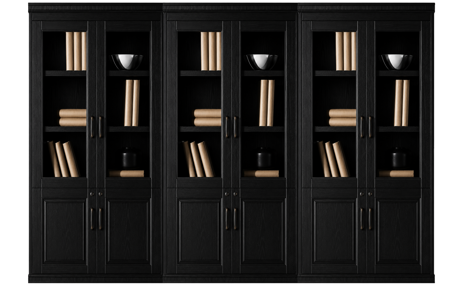 Black Ash Real Wood Veener Executive Six Door Office Storage Bookcase - 2700mm - KM162-6DR