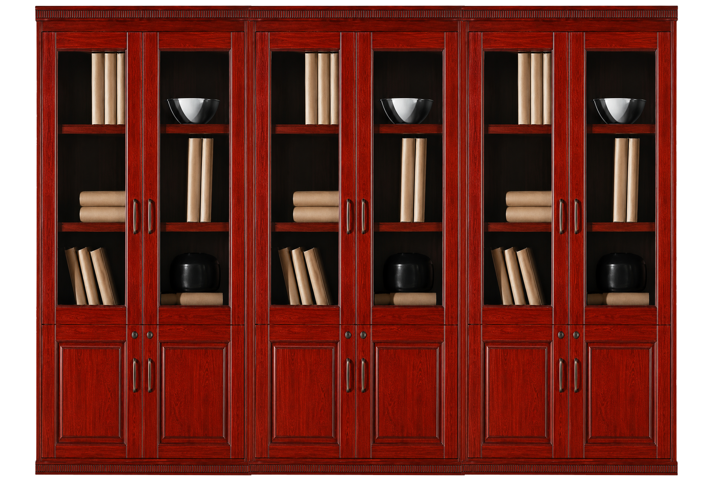 Cherry Rosewood Real Wood Veener Executive Six Door Office Storage Bookcase - 2700mm - KM162-6DR