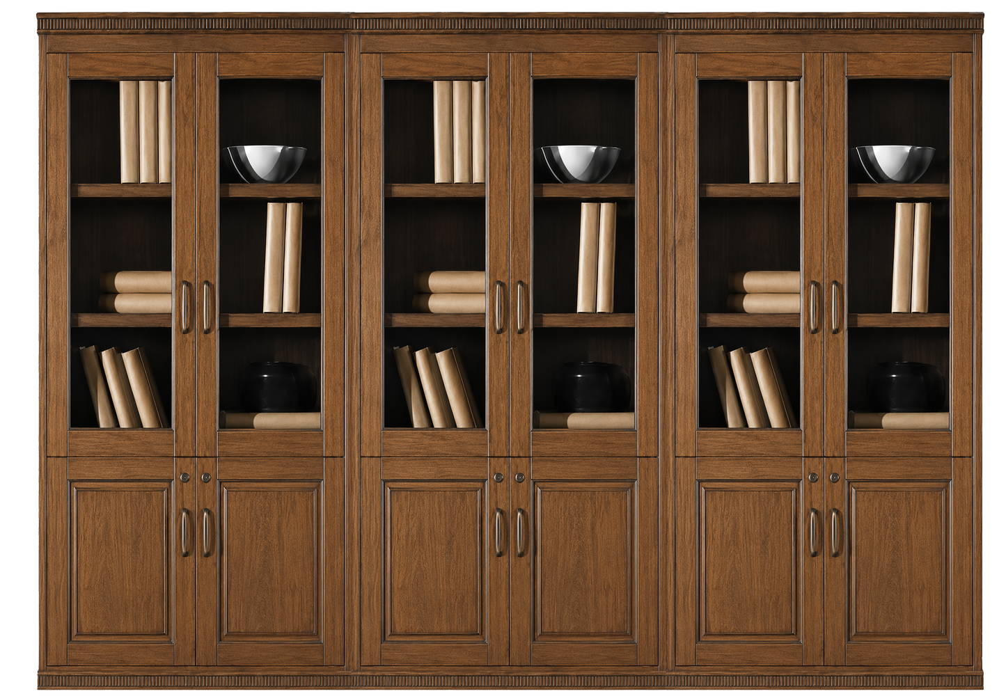 Light Walnut Real Wood Veener Executive Six Door Office Storage Bookcase - 2700mm - KM162-6DR