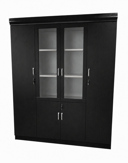Black Ash Real Wood Veener Executive Four Door Office Storage Bookcase - 1800mm - KM182-4DR