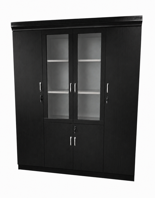 Black Ash Real Wood Veener Executive Four Door Office Storage Bookcase - 1800mm - KM182-4DR