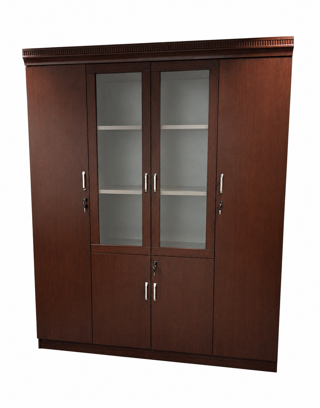 Walnut Real Wood Veener Executive Four Door Office Storage Bookcase - 1800mm - KM182-4DR
